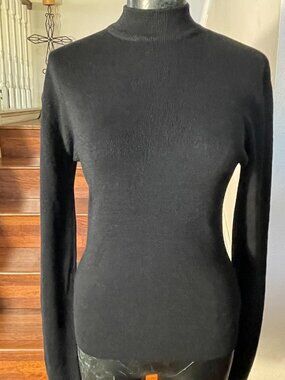 Giordano Women's Black Wool Turtleneck Ribbed Sweater XL